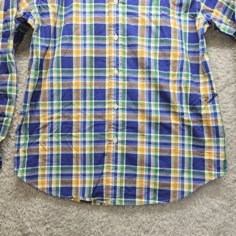 Ralph Lauren Boys Blue Orange Plaid Shirt Size 16/18 Button Down Longsleeve Prep